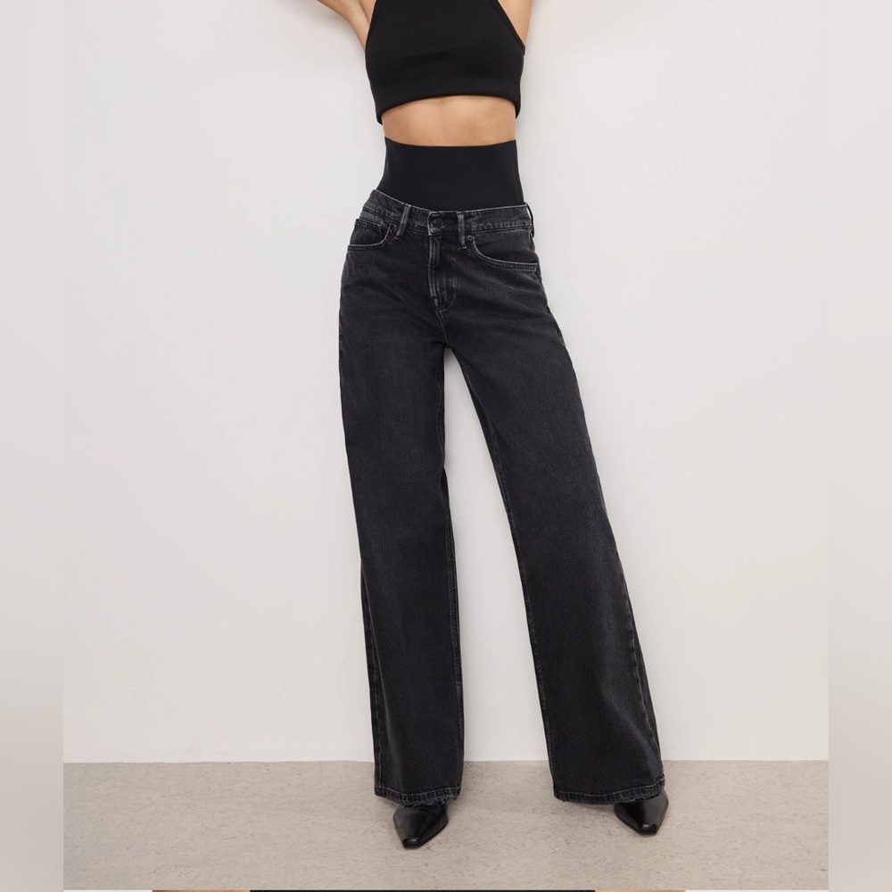 Good American Black Wide Leg Flare Jeans